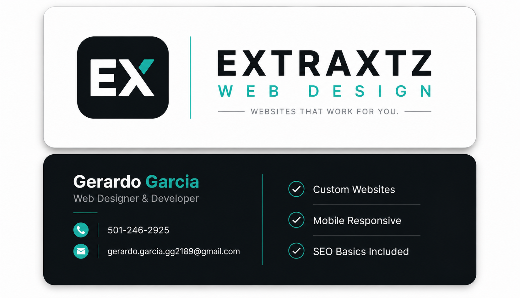 Extraxtz Web Design business card with contact details